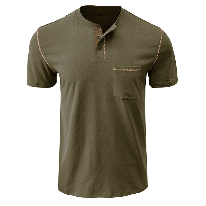 Men's Short-sleeved Men's T-shirt Color Matching Henley Shirt - NJPH Best Selling 