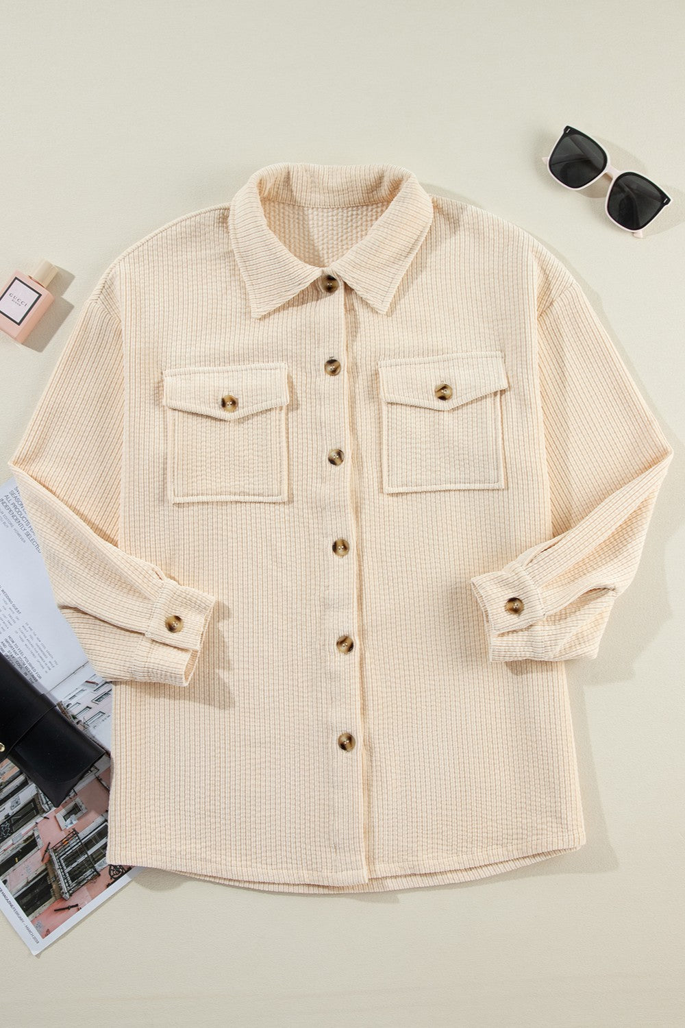 Pocketed Button Up Dropped Shoulder Shacket - NJPH Best Selling 