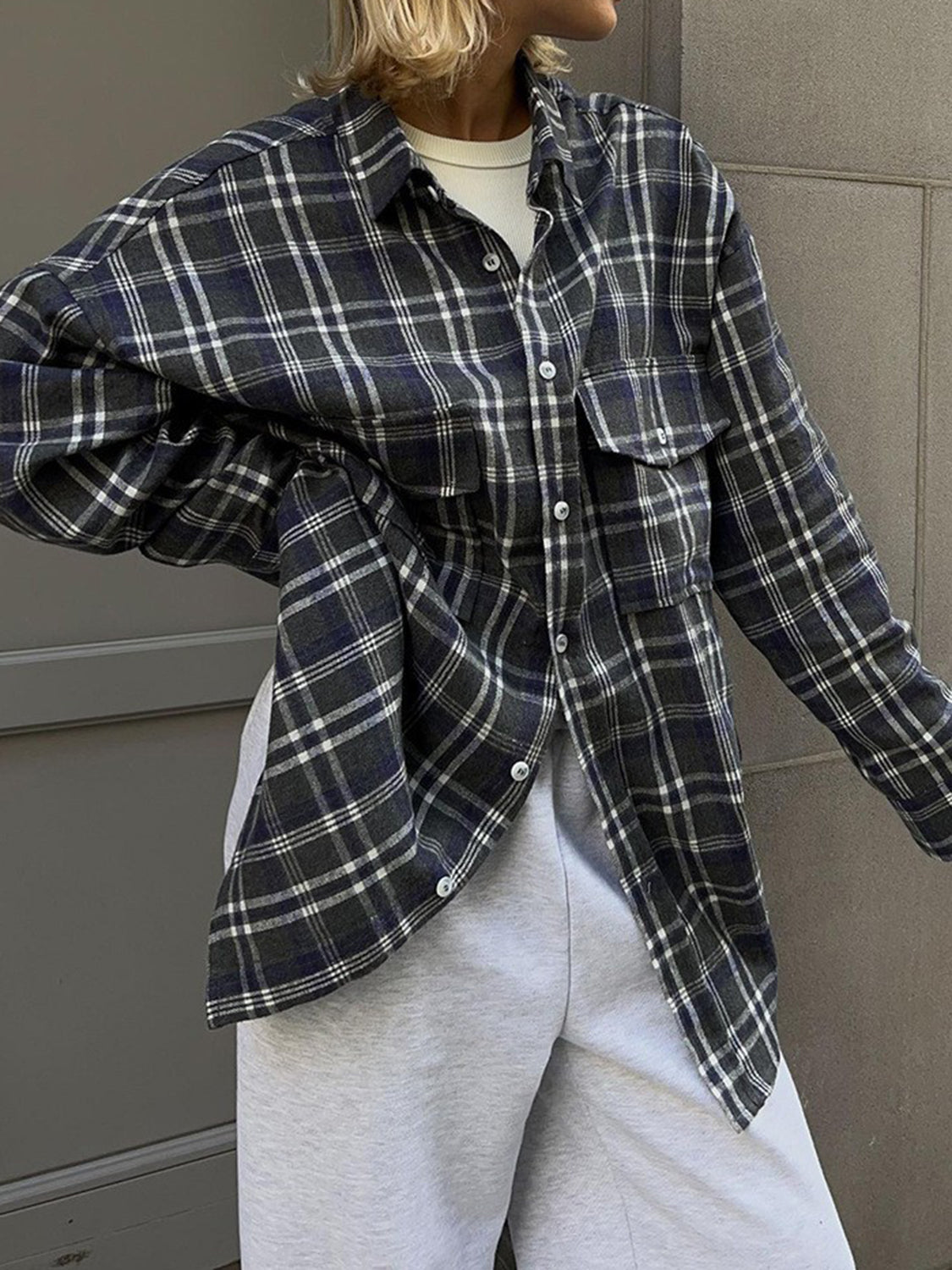 Pocketed Plaid Button Up Shacket - NJPH Best Selling 