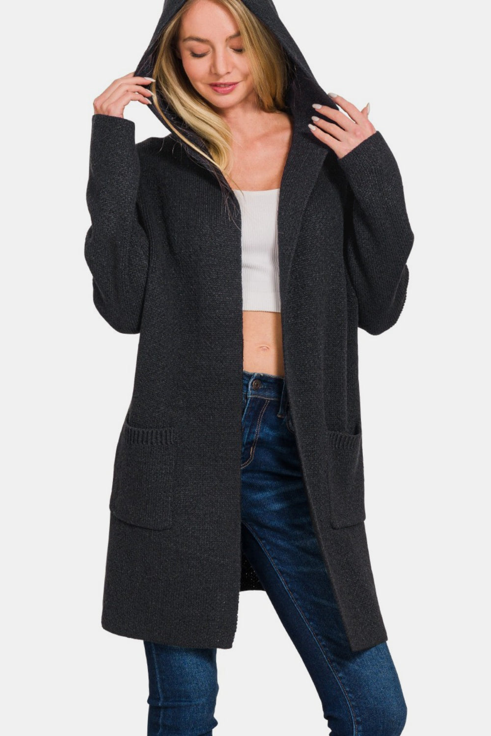 Zenana Hooded Open Front Sweater Cardigan - NJPH Best Selling 