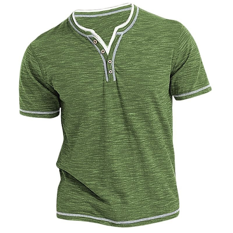 Colored Cotton Small V-neck Cardigan Men's Casual Short Sleeve Henley Shirt - NJPH Best Selling 