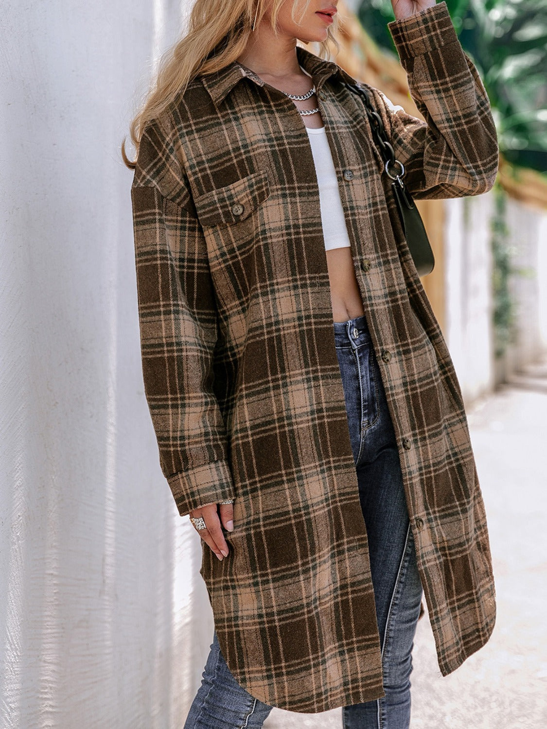 Plaid Button Up Long Sleeve Shacket - NJPH Best Selling 