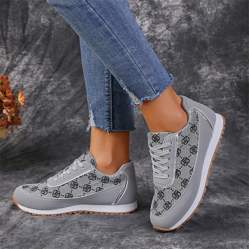 Flower Print Lace-up Sneakers Casual Fashion Lightweight Breathable Walking Running Sports Shoes Women Flats - NJPH Best Selling 