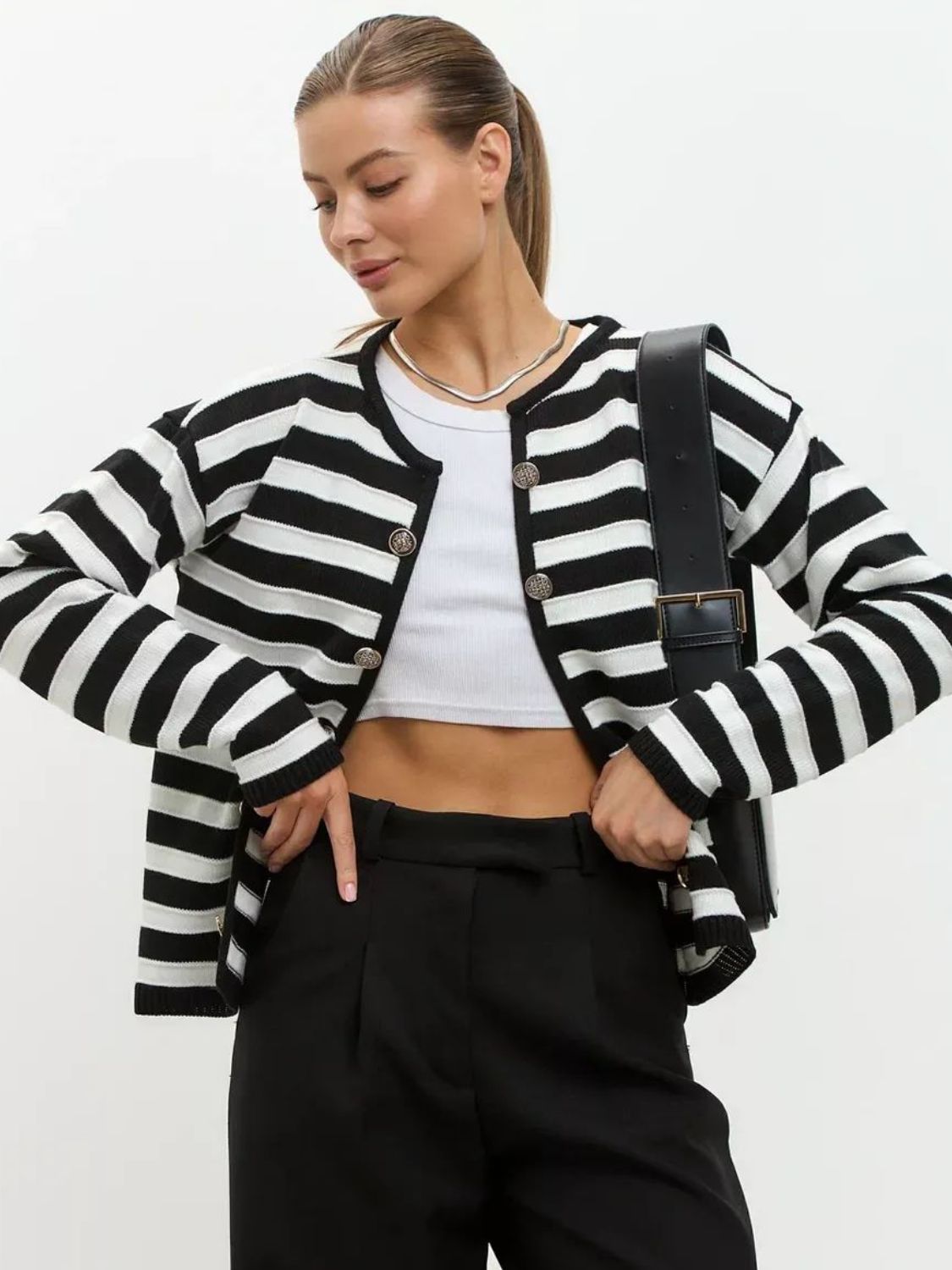 Striped Dropped Shoulder Long Sleeve Cardigan - NJPH Best Selling 