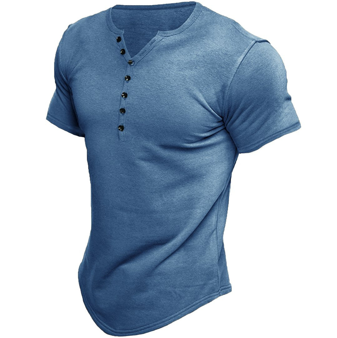 Men's Henley Shirt Short Sleeve Solid Color Top - NJPH Best Selling 