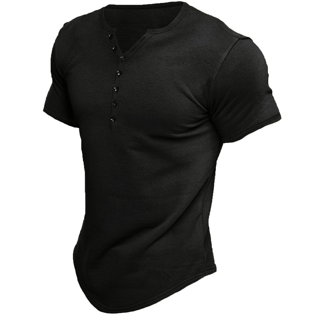 Men's Henley Shirt Short Sleeve Solid Color Top - NJPH Best Selling 