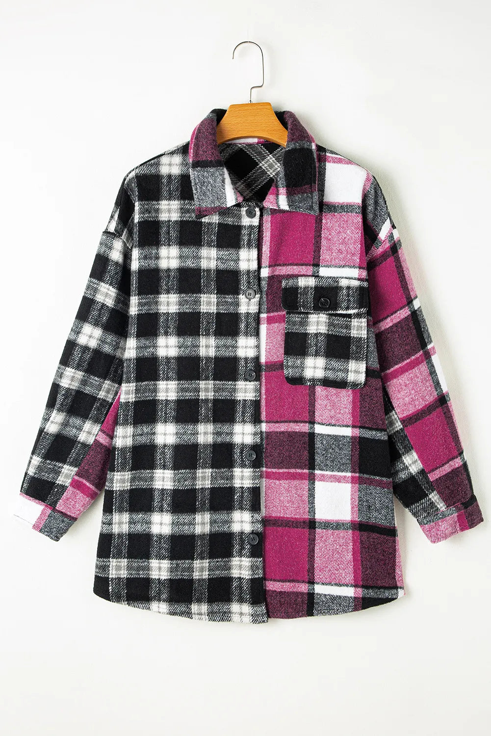 Pocketed Plaid Collared Neck Long Sleeve Shacket - NJPH Best Selling 