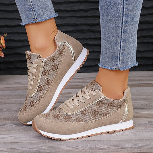 Flower Print Lace-up Sneakers Casual Fashion Lightweight Breathable Walking Running Sports Shoes Women Flats - NJPH Best Selling 