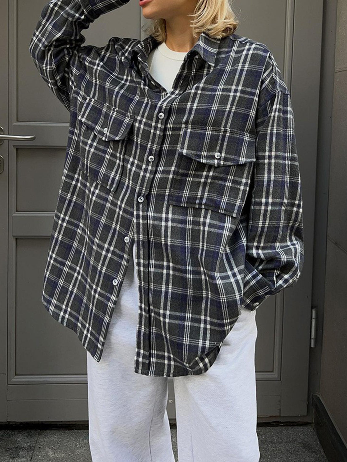 Pocketed Plaid Button Up Shacket - NJPH Best Selling 