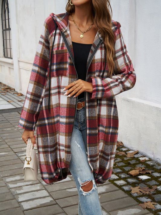 Devine Plaid Zip Up Hooded Coat - NJPH Best Selling 