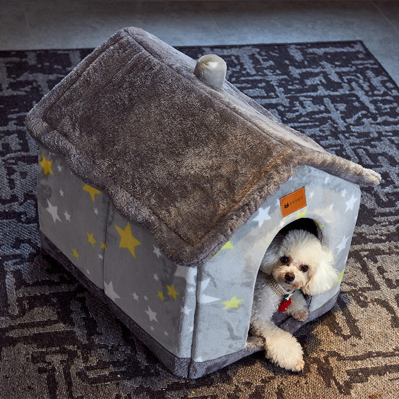 Foldable Dog House Pet Cat Bed Winter Dog Villa Sleep Kennel Removable Nest Warm Enclosed Cave Sofa Pets Supplies - NJPH Best Selling 