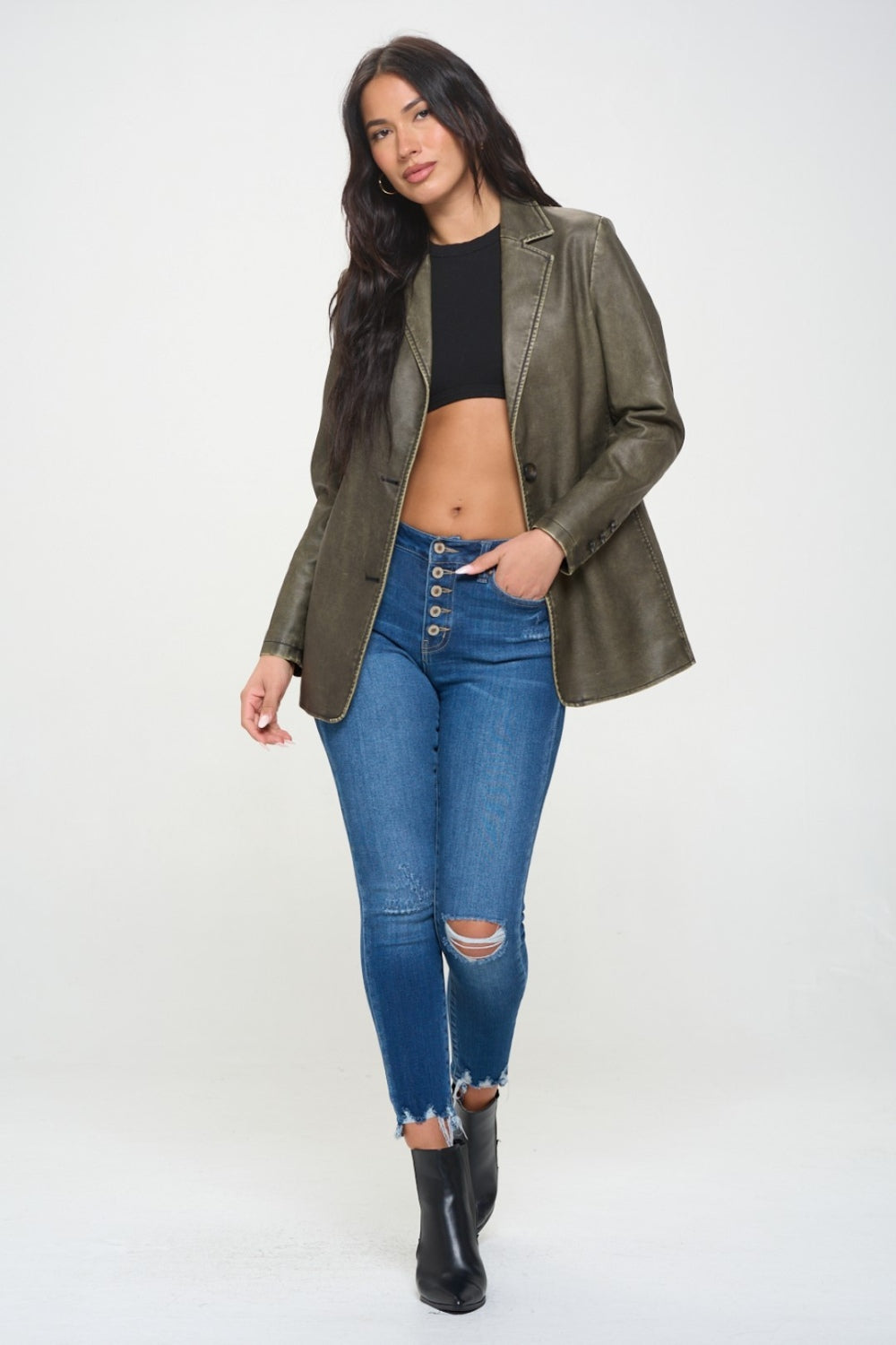 Coalition LA Single-Breasted Vegan Leather Blazer - NJPH Best Selling 