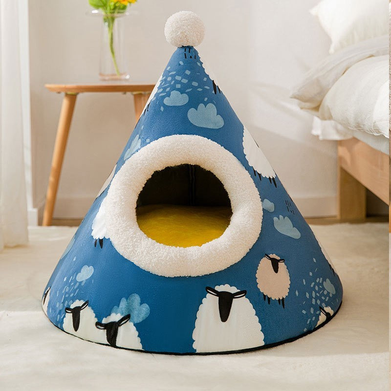 Christmas Autumn And Winter Dog Elk Tent Mongolian Bag Kennel Warm Thickened Closed Cat Nest Pet Bed - NJPH Best Selling 