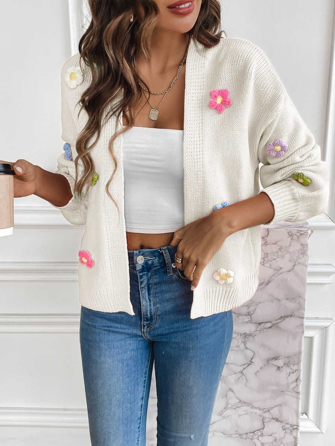 Floral Long Sleeve Open Front Cardigan - NJPH Best Selling 