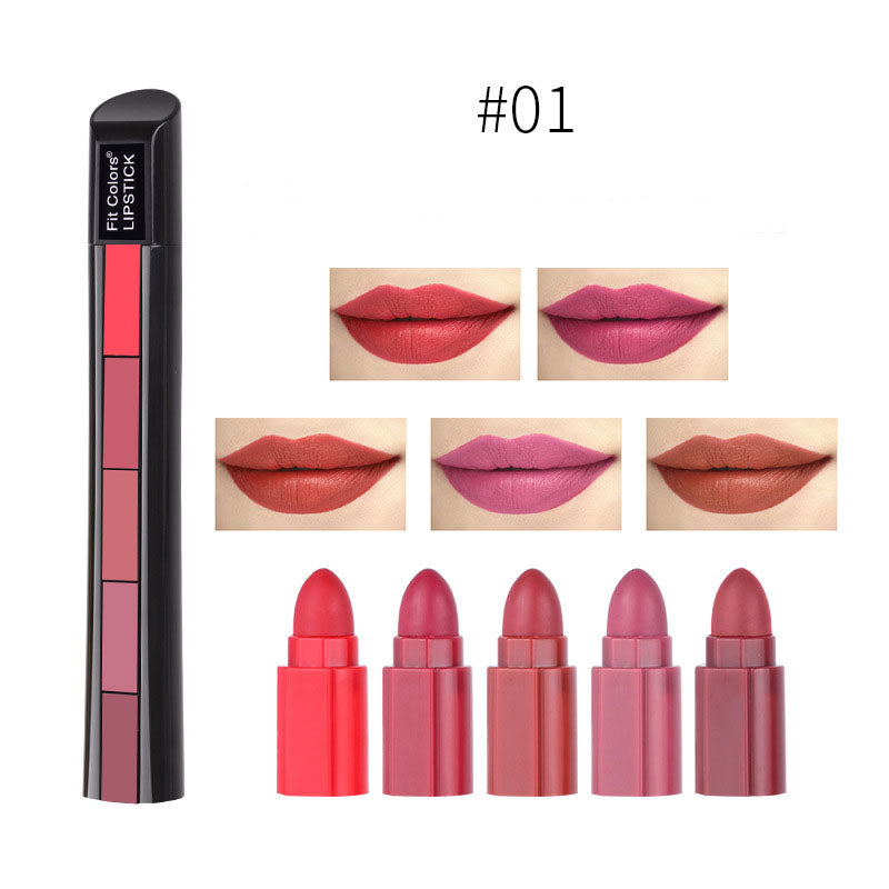 Matte 5-color Lipstick Set Velvet Lip Stick Non-stick Lip Gloss Long Lasting Waterproof Sexy Red Lipstick - NJPH Best Selling 