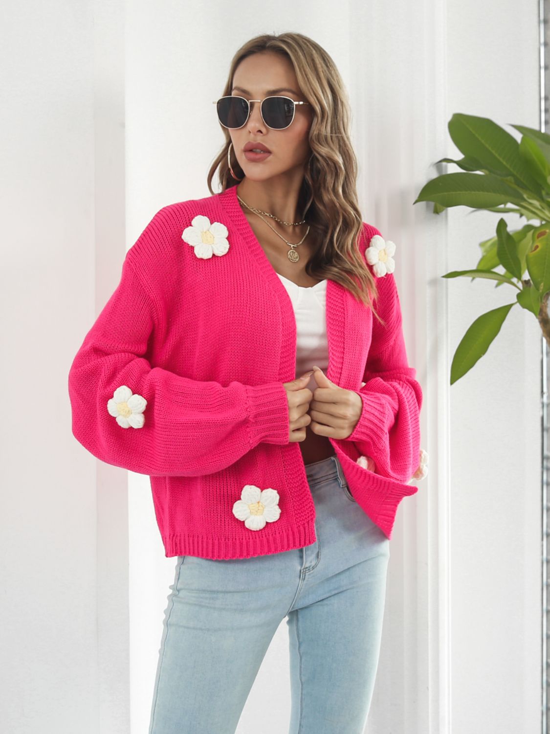 Floral Open Front Long Sleeve Cardigan - NJPH Best Selling 