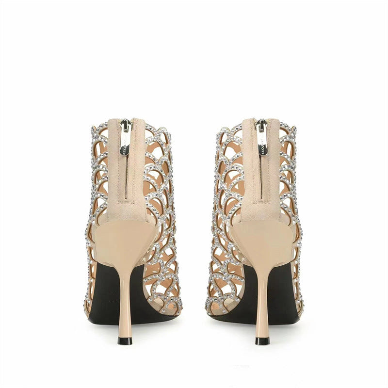 Women's Peep Toe Rhinestone Hollow High Heels - NJPH Best Selling 