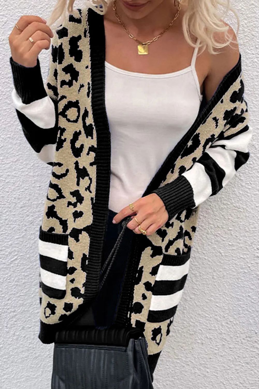 Leopard Open Front Long Sleeve Cardigan - NJPH Best Selling 