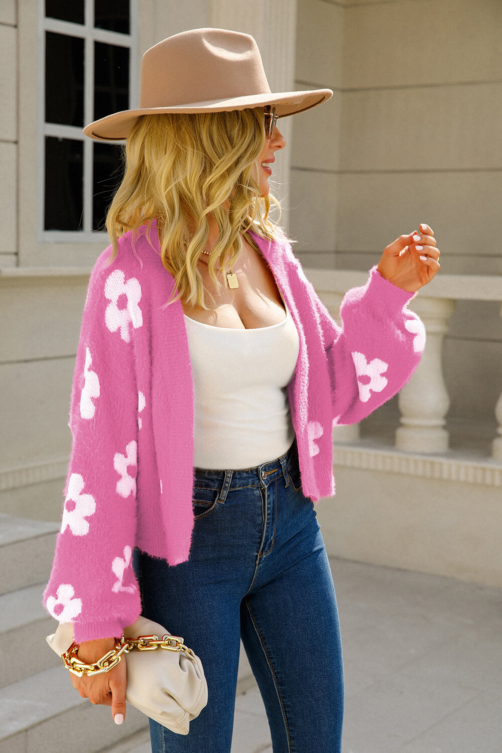 Floral Open Front Fuzzy Cardigan - NJPH Best Selling 