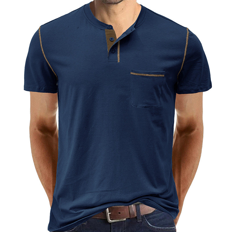 Men's Short-sleeved Men's T-shirt Color Matching Henley Shirt - NJPH Best Selling 