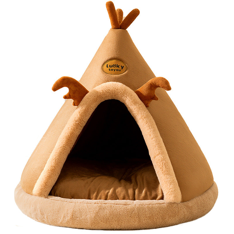 Christmas Autumn And Winter Dog Elk Tent Mongolian Bag Kennel Warm Thickened Closed Cat Nest Pet Bed - NJPH Best Selling 