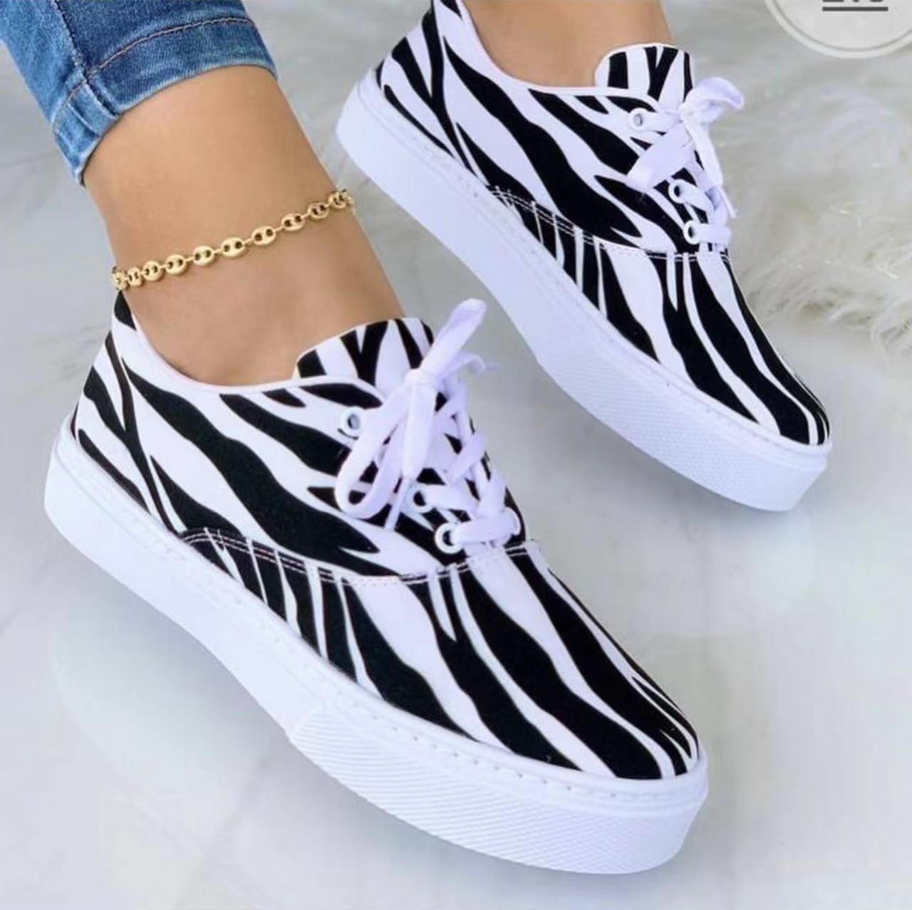 Lace-up Flats Shoes Print Canvas Fashion Walking Sneakers Women - NJPH Best Selling 