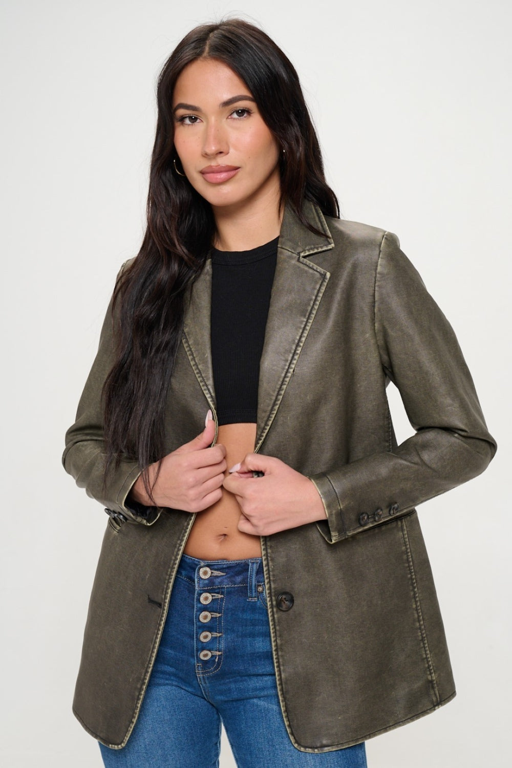 Coalition LA Single-Breasted Vegan Leather Blazer - NJPH Best Selling 