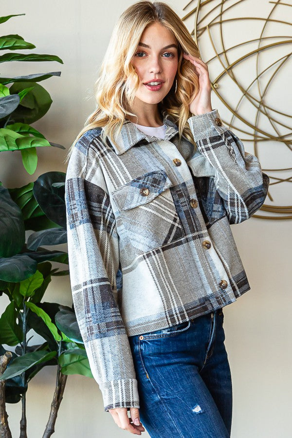 Reborn J Plaid Button Up Long Sleeve Shacket - NJPH Best Selling 