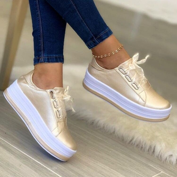 Fashion Flats Sneakers Women Ribbon Lace-up Platform Shoes - NJPH Best Selling 