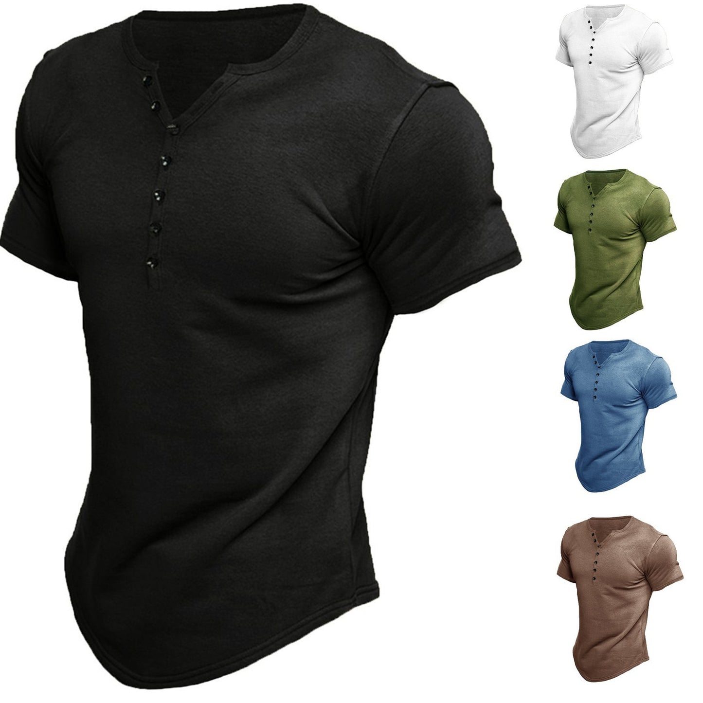 Men's Henley Shirt Short Sleeve Solid Color Top - NJPH Best Selling 