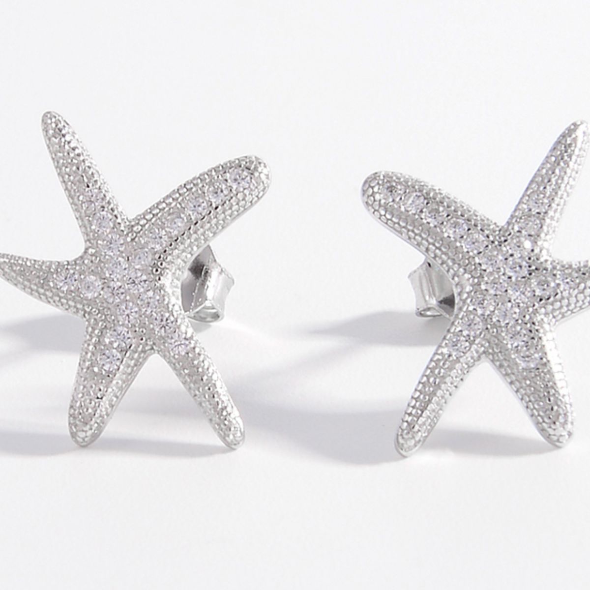 925 Sterling Silver Inlaid Zircon Starfish Earrings - NJPH Best Selling 