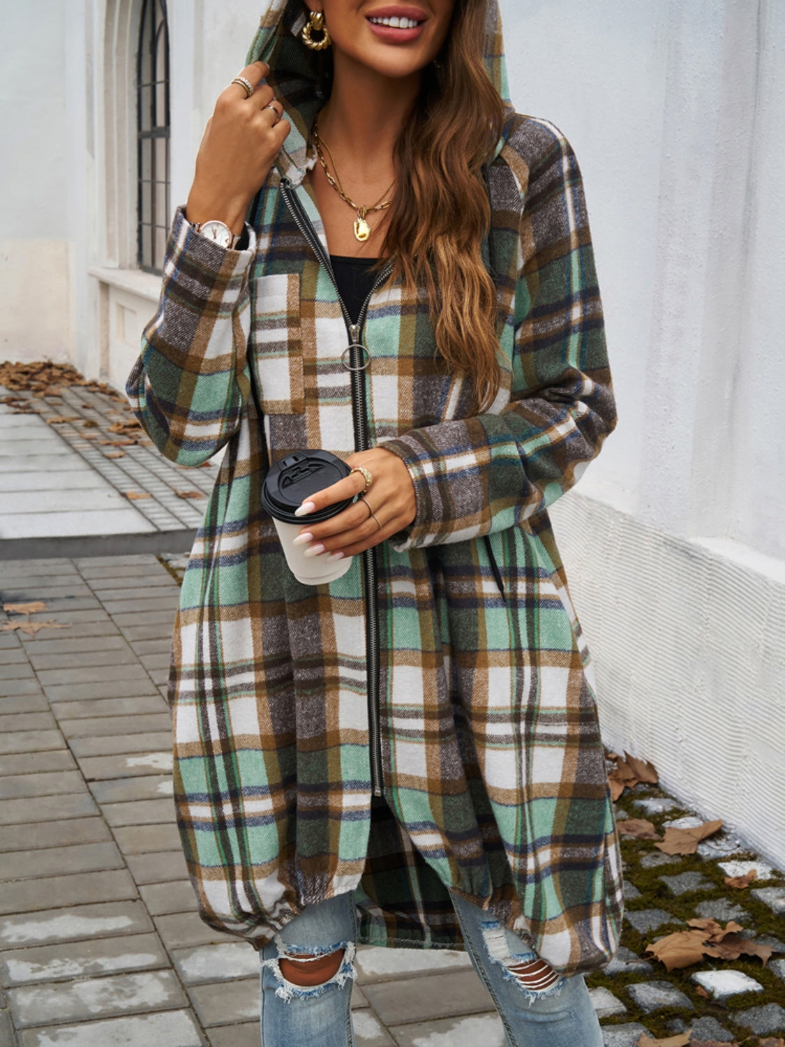 Devine Plaid Zip Up Hooded Coat - NJPH Best Selling 