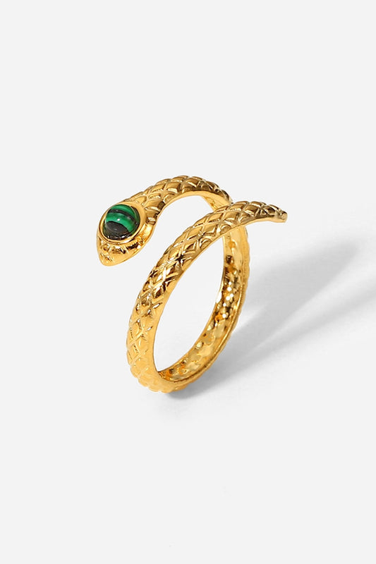 Snake Charmer Malachite Snake-Shaped Bypass Ring - NJPH Best Selling 