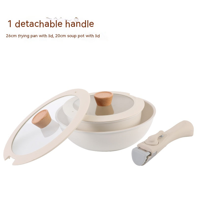 Removable Handle Non-stick Pan Thickened Flat Small White Pot - NJPH Best Selling 