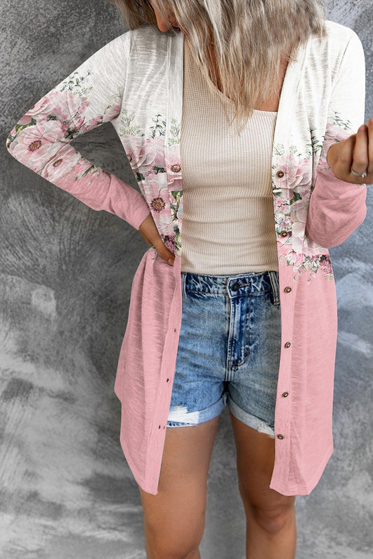 Printed Button Up Long Sleeve Cardigan - NJPH Best Selling 