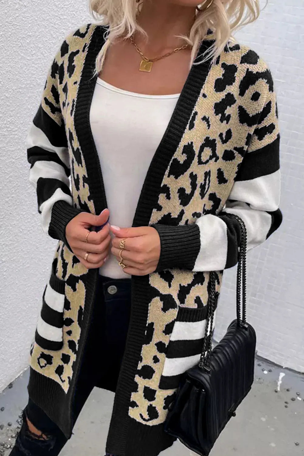 Leopard Open Front Long Sleeve Cardigan - NJPH Best Selling 