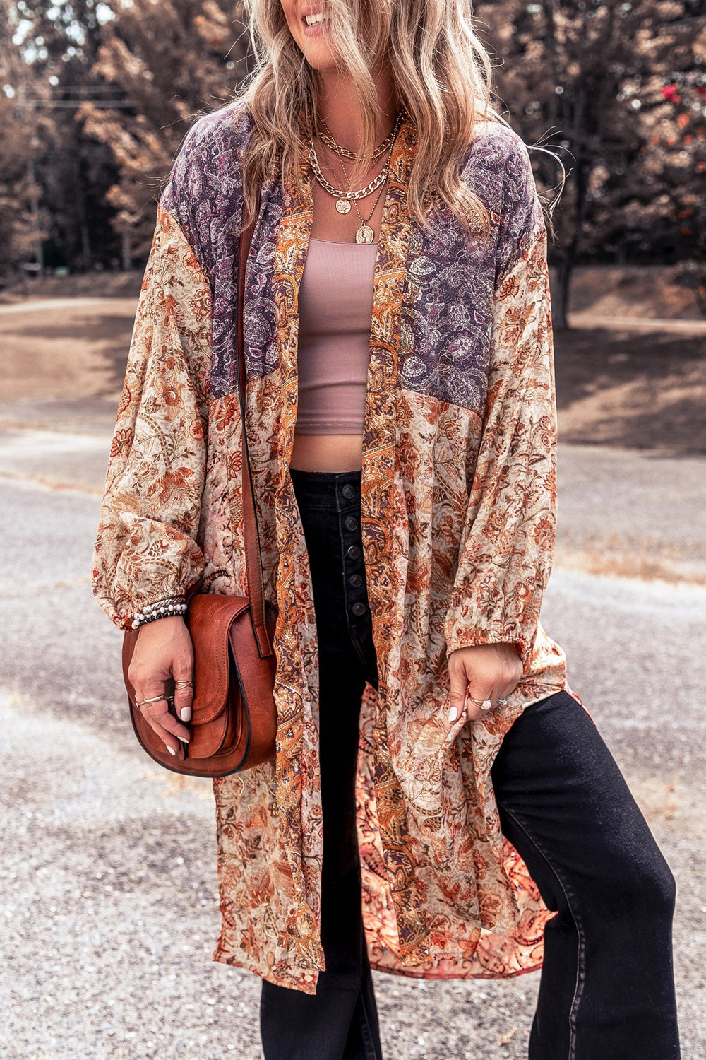 Floral Tassel Tied Open Front Long Sleeve Cardigan - NJPH Best Selling 