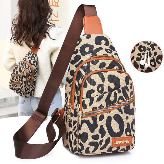 Leopard Print Sling Chest Bag With Headphone Jack Crossbody Backpack Shoulder Bag Women - NJPH Best Selling 