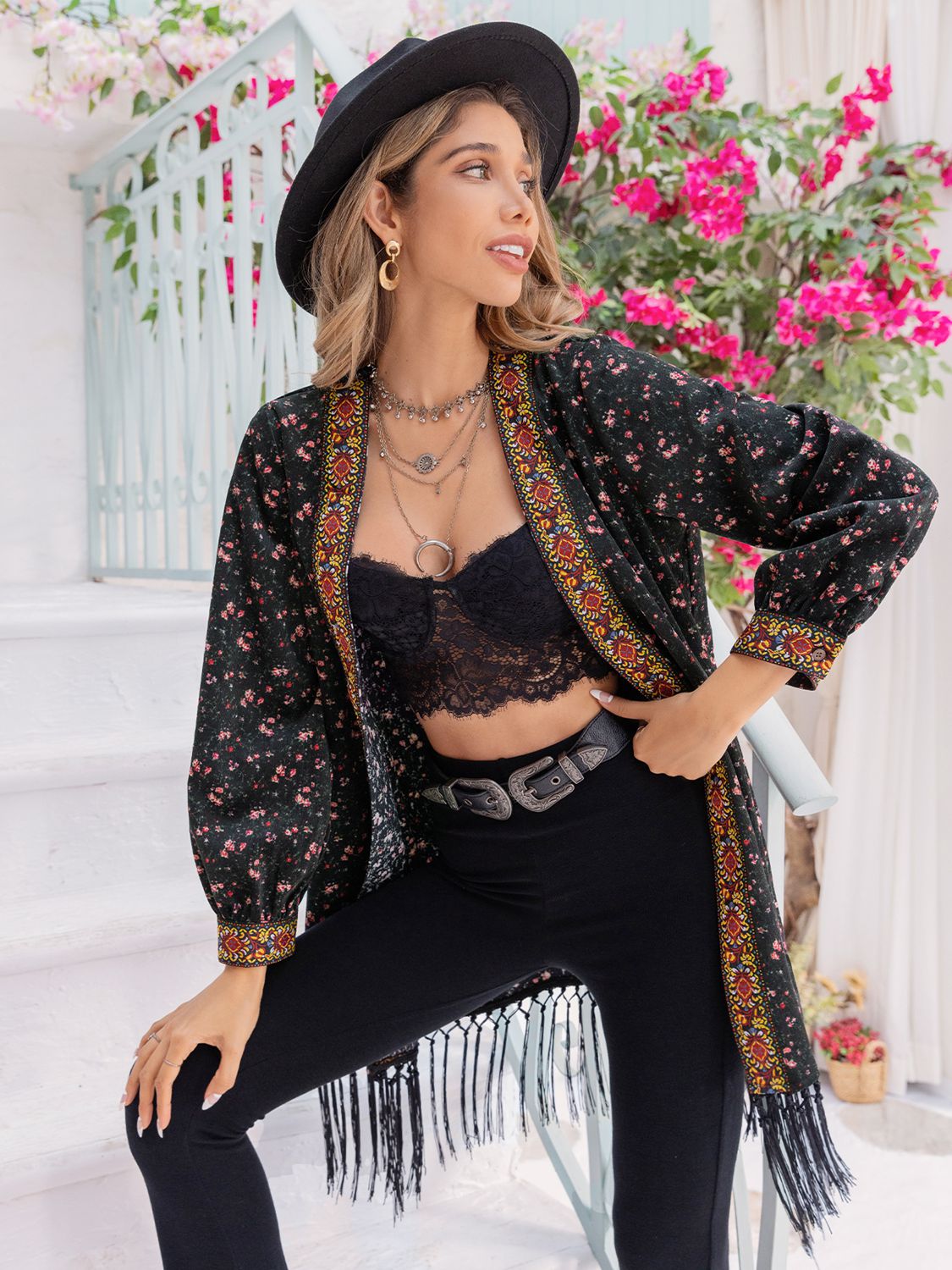 Printed Fringe Detail Cardigan - NJPH Best Selling 