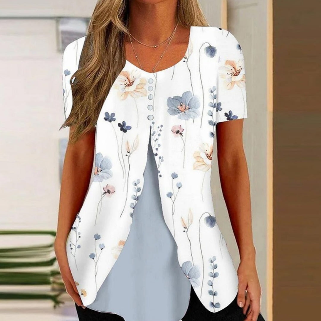 Fashion Printed Casual Short Sleeve Fake Two-piece T-shirts Women - NJPH Best Selling 