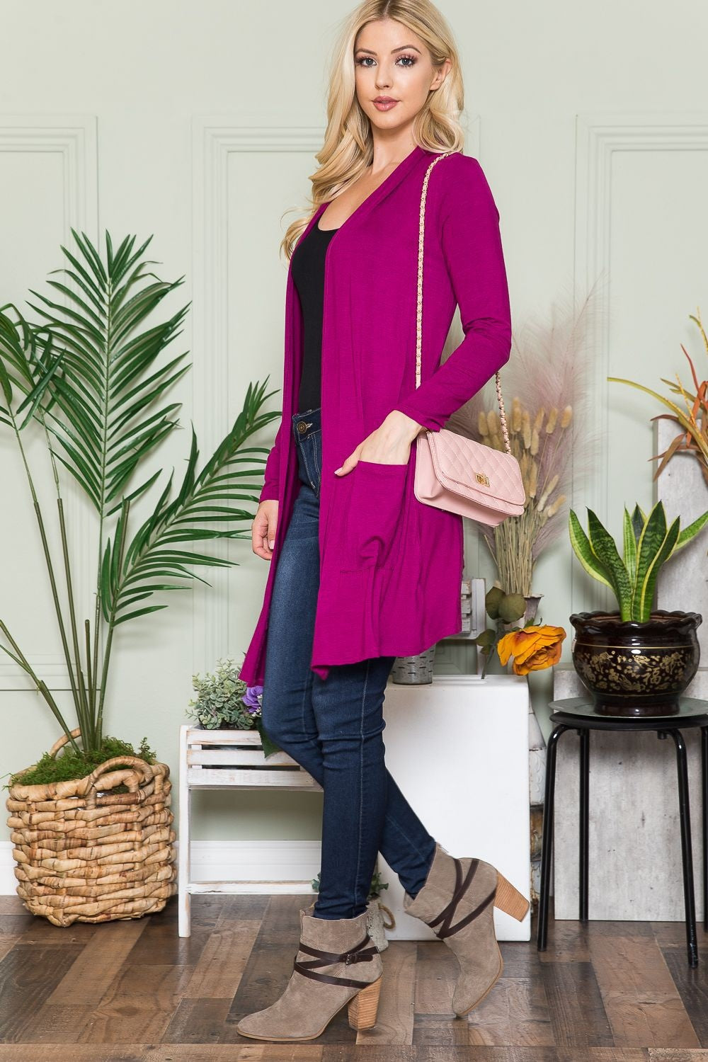 Celeste Full Size Open Front Cardigan with Pockets - NJPH Best Selling 