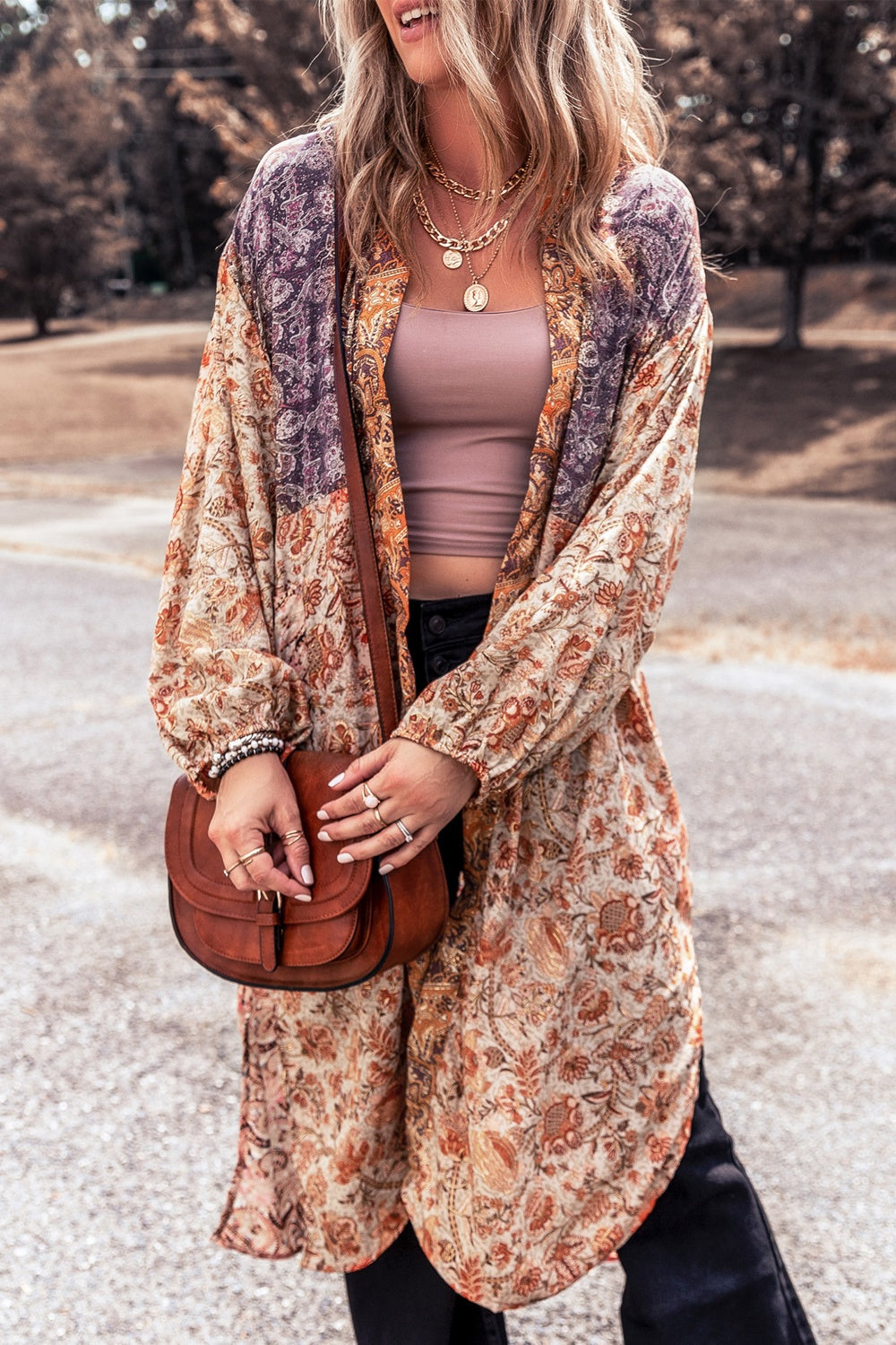 Floral Tassel Tied Open Front Long Sleeve Cardigan - NJPH Best Selling 