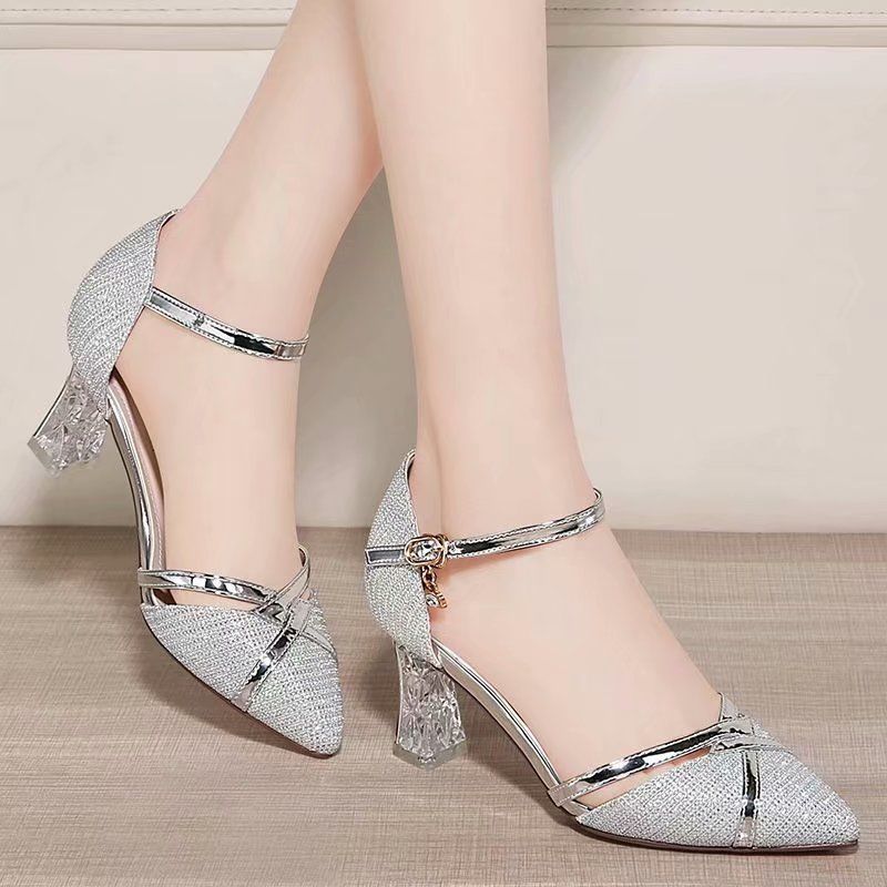 Women's Pointed Leather Sandals Mid-high Heel - NJPH Best Selling 