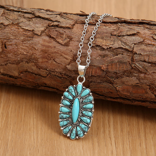 Artificial Turquoise Pendant Alloy Necklace - NJPH Best Selling 