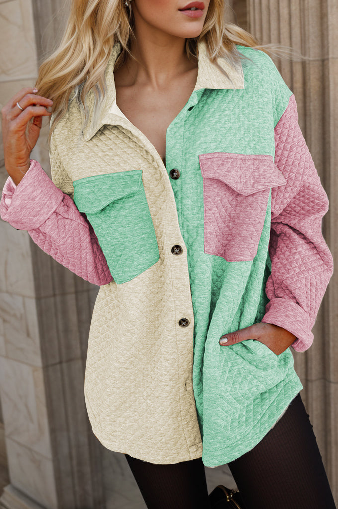 Color Block Button Up Long Sleeve Shacket - NJPH Best Selling 