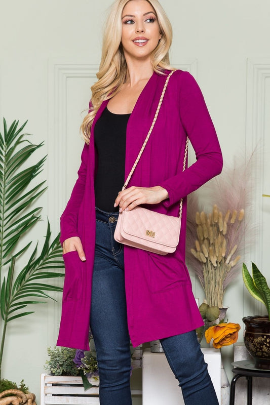 Celeste Full Size Open Front Cardigan with Pockets - NJPH Best Selling 