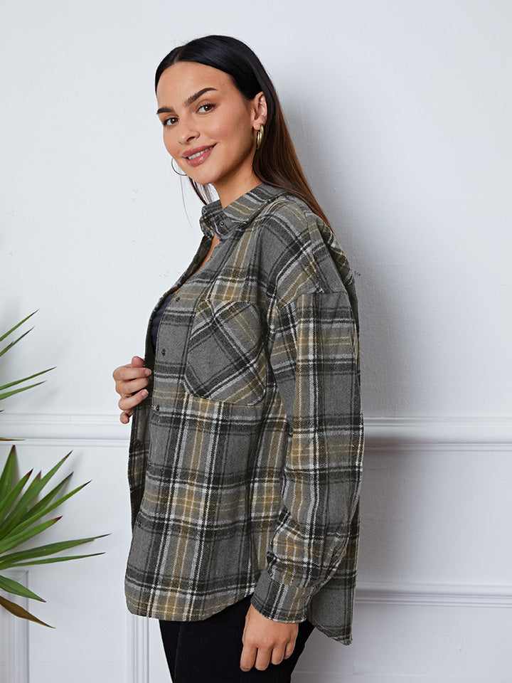 Plaid Snap Down Long Sleeve Shacket - NJPH Best Selling 