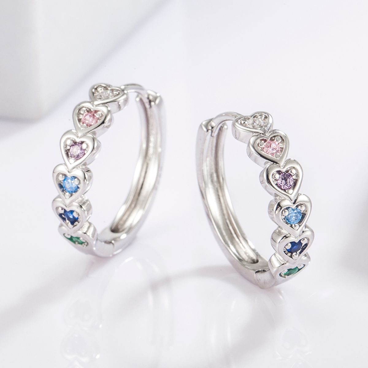 925 Sterling Silver Inlaid Zircon Heart Huggie Earrings - NJPH Best Selling 