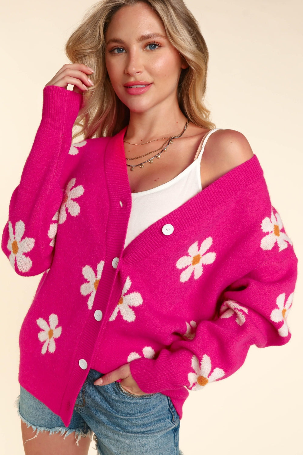 Haptics Full Size Daisy Floral Button Down Long Sleeve Cardigan - NJPH Best Selling 