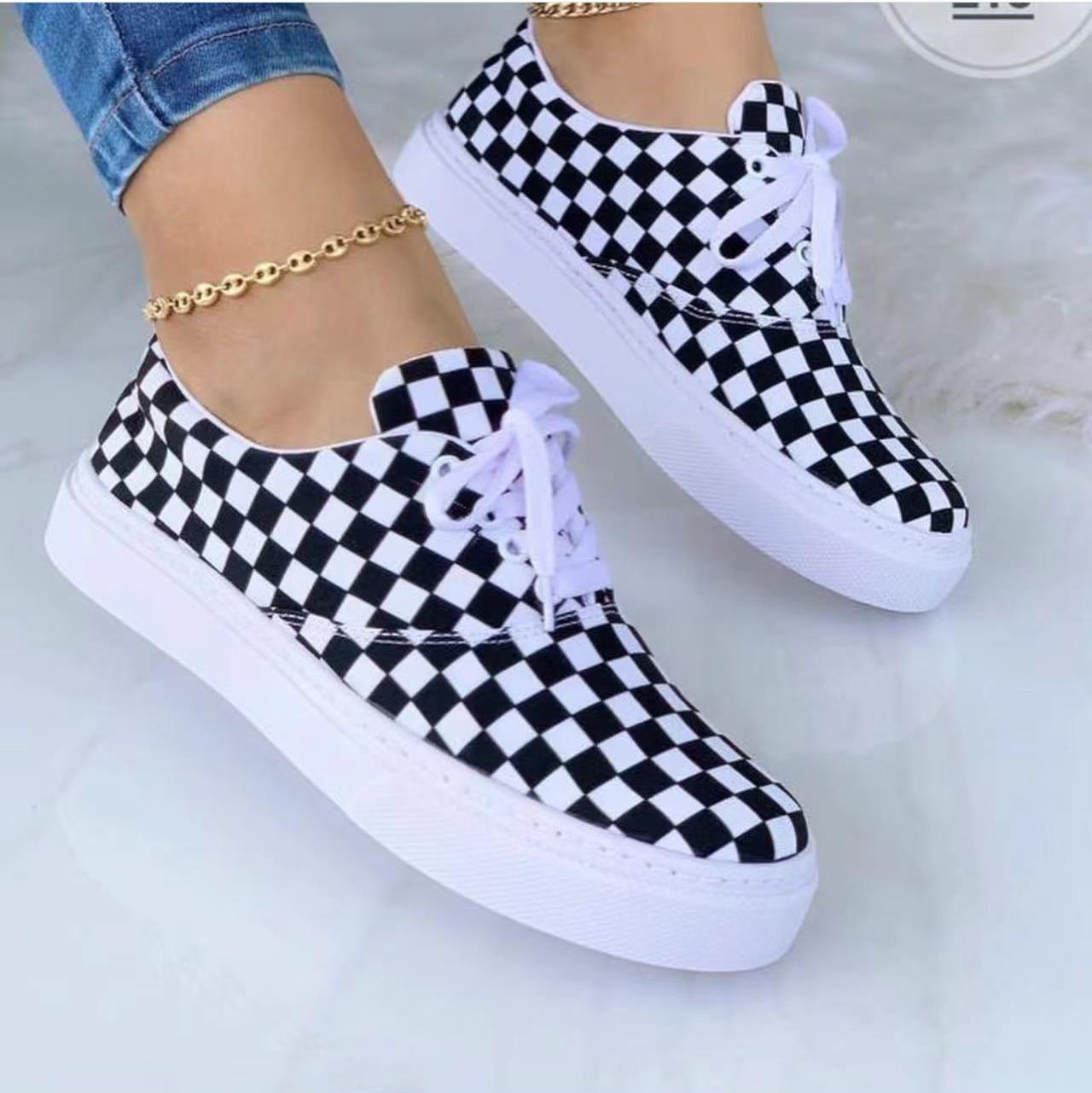 Lace-up Flats Shoes Print Canvas Fashion Walking Sneakers Women - NJPH Best Selling 